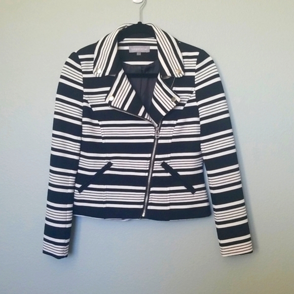 Bagatelle Workplace Siren Bikercore striped black and white moto jacket small - Picture 1 of 8